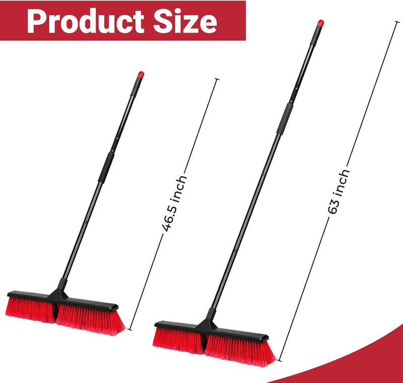 TrueYee 24" Push Broom with 63" Long Handle, Heavy Duty Broom for Floor Sweeping, Stiff Bristles Push Broom Brush for Workshop, Garage, Concrete, Patio and Deck - Image 5